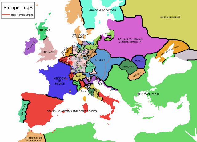 Carte de l'Europe après la Paix de Westphalie en 1648